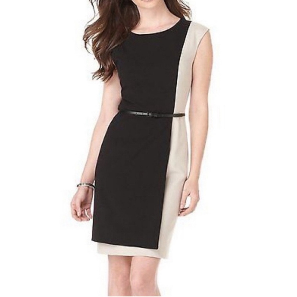Calvin Klein Black Beige Tan Color Block Dress - missing belt
